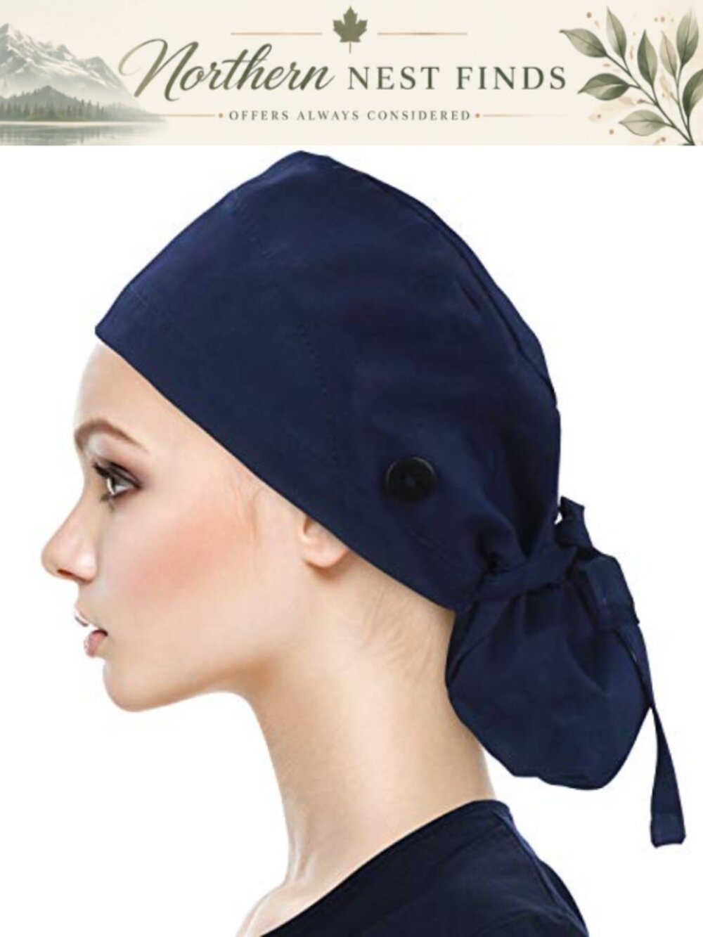 Cotton Working Cap Adjustable Button Ponytail Scrub Hat Sweatband